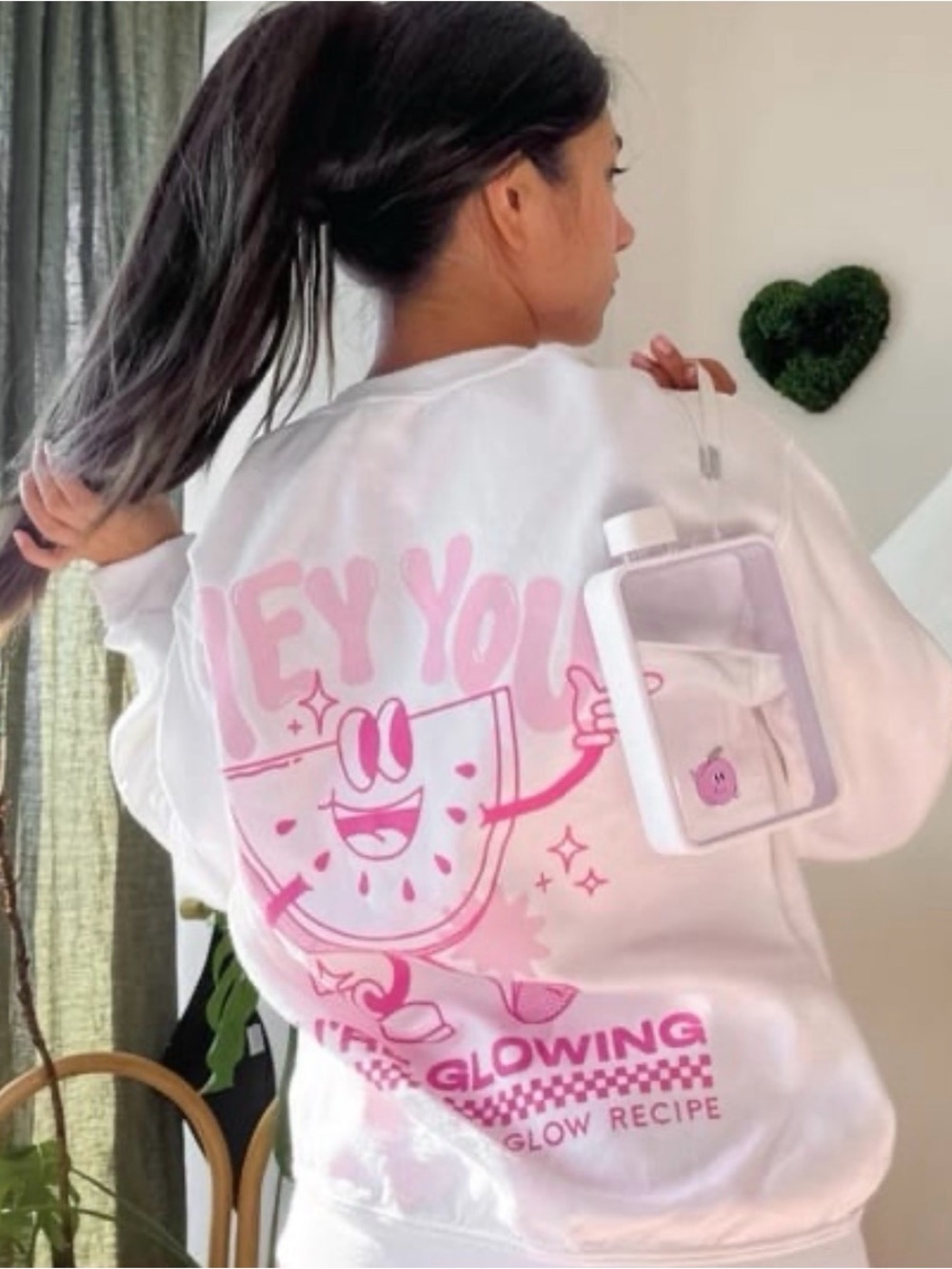 Glow Recipe White Sweatshirt with Pink Watermelon Graphic